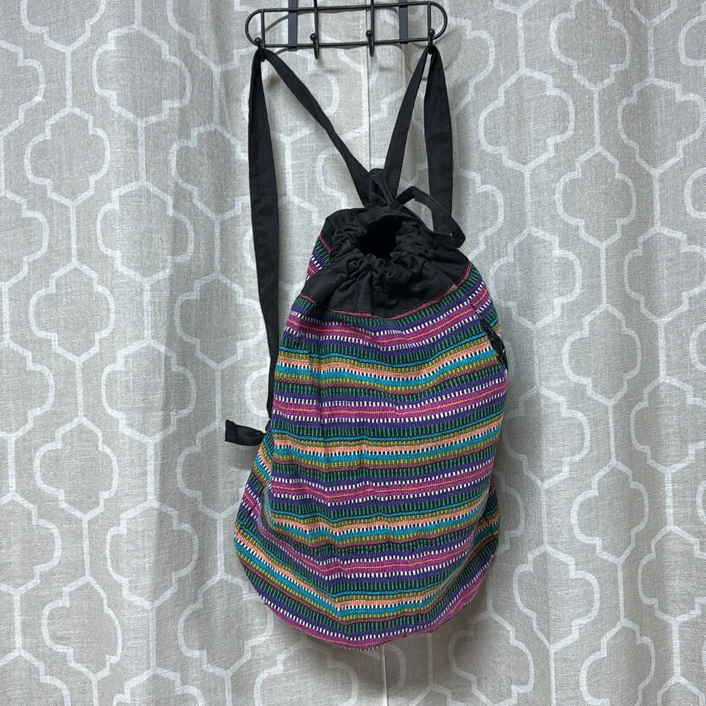 Colorful ethnic boho travel cotton printed drawstring Striped backpack